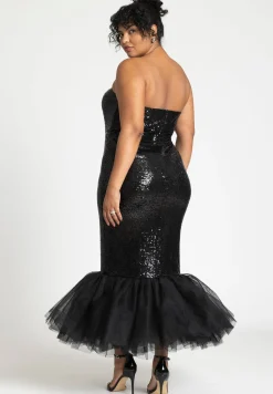 Tulle Flounce Sequin Column Dress