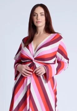 Twist Bodice Stripe Midi Dress