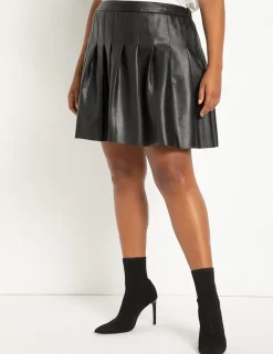 Vegan Faux Leather Pleated Skirt