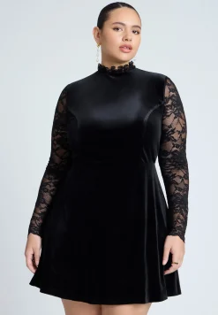 Velvet Mini Dress With Lace