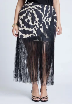 Wrap Front Fringe Mini Skirt