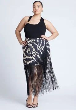 Wrap Front Fringe Mini Skirt
